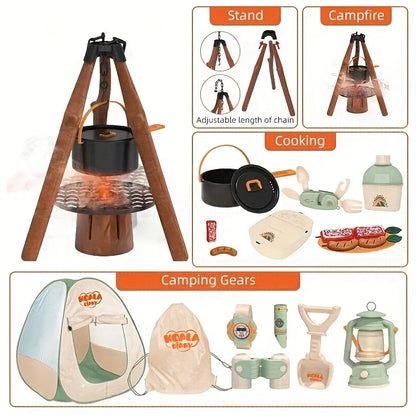 Kids Camping Set Toy Outdoor Explorer Kit Pretend Play OPTIONAL Tent Campfire Binocular Watch Bag Birthday Gift for Boys Girls