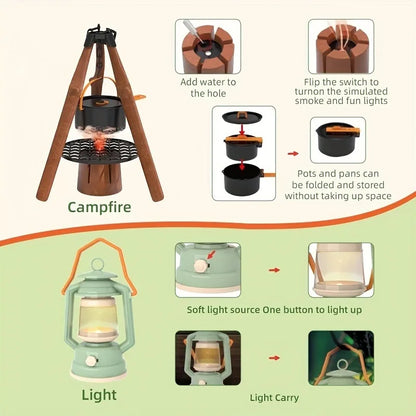 Kids Camping Set Toy Outdoor Explorer Kit Pretend Play OPTIONAL Tent Campfire Binocular Watch Bag Birthday Gift for Boys Girls